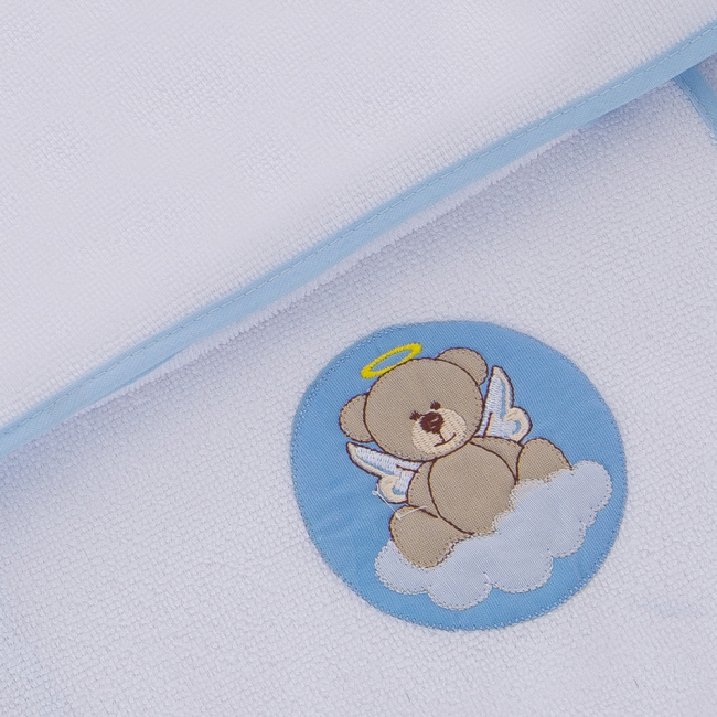 Toalha de Banho para Bebê Forrada com Capuz Urso Anjo Azul