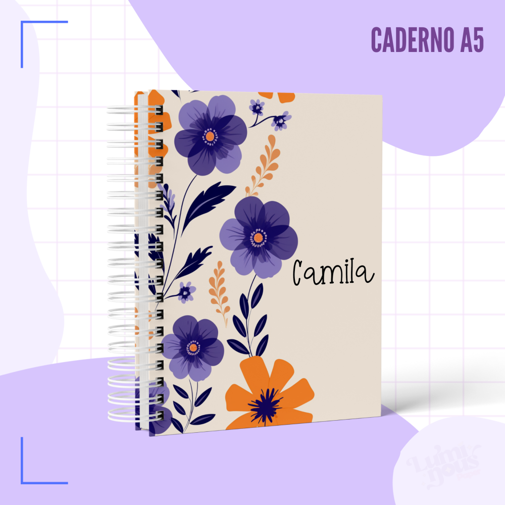 Caderno de linha,personalizado floral - Studio Sil Papelaria