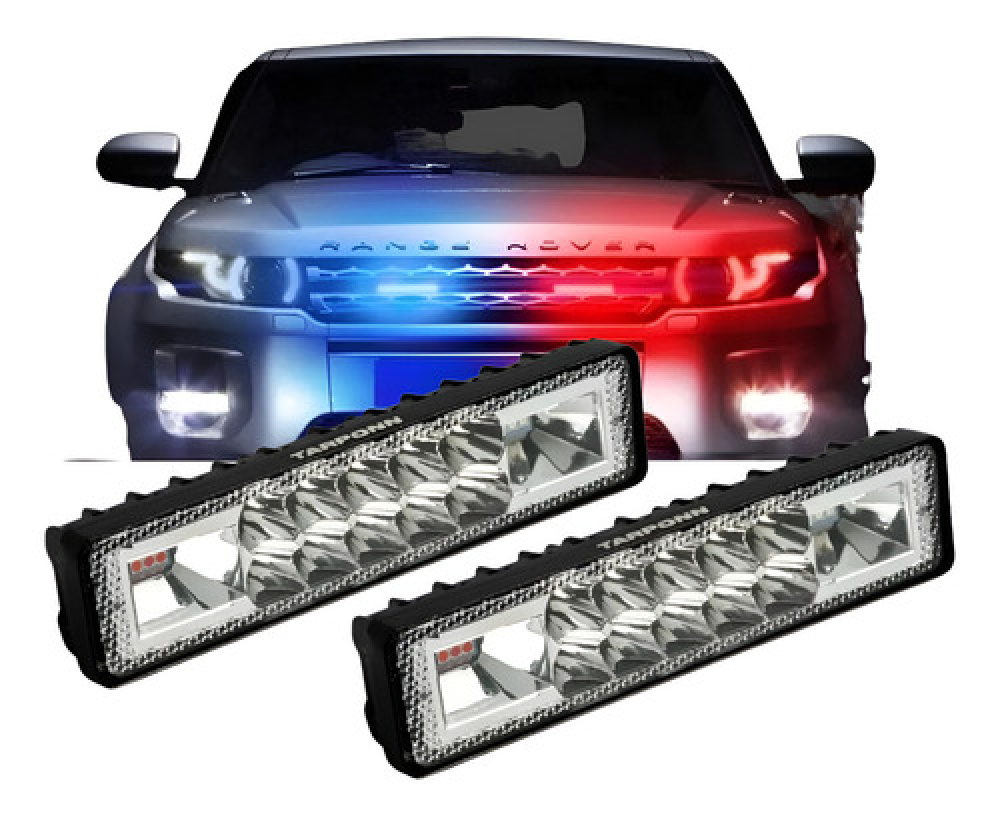2 Farol Branco Led Strobo Viatura Policia Azul Vermelho 12v
