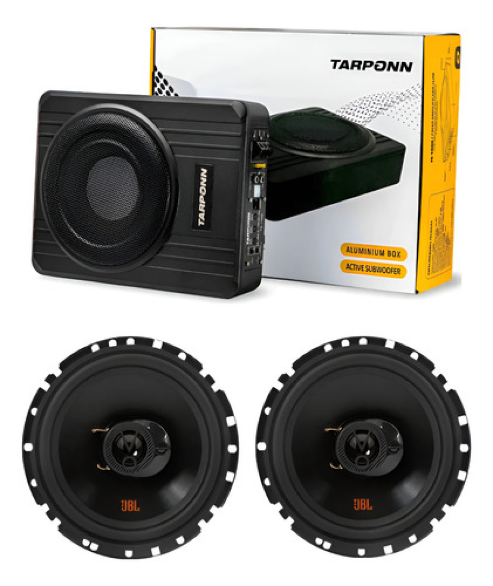 Caixa Sub Potente Slim Tarponn + Par Autofalante Jbl Flex