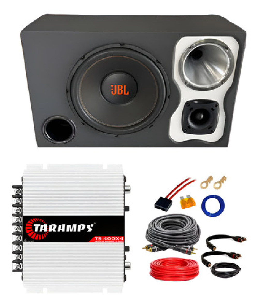 Caixa Trio Som Automotivo 12'' Jbl + Modulo Ts400x4 + Fiação