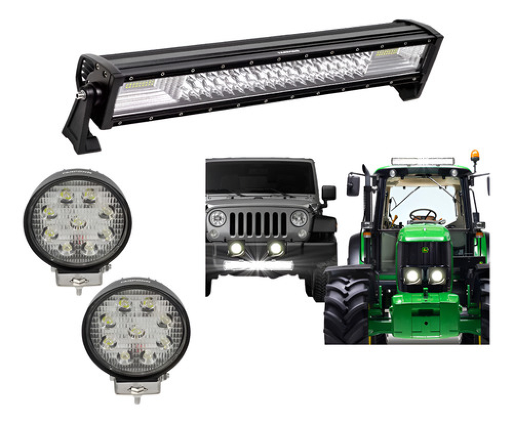 Kit Barra Led + Milha Potente Trator Agrícola Off Road Jeep