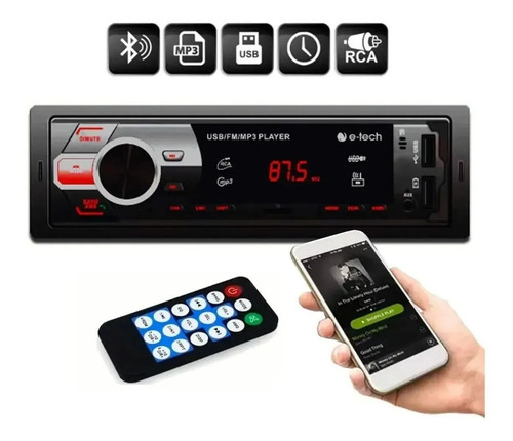 Som Automotivo Usb Bluetooth E-tech Light C/ Controle Remoto