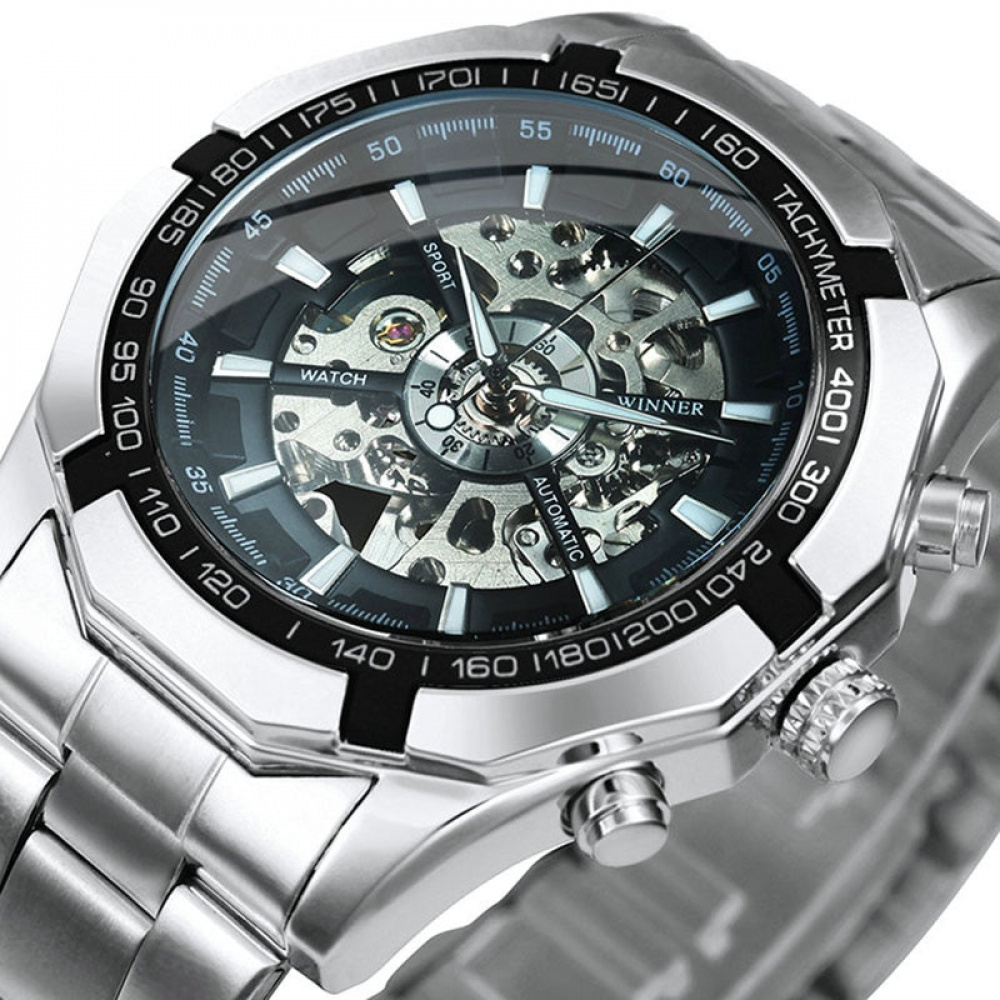 Winner Watch Men Skeleton Automatic Mechanical Watch Gold Skeleton