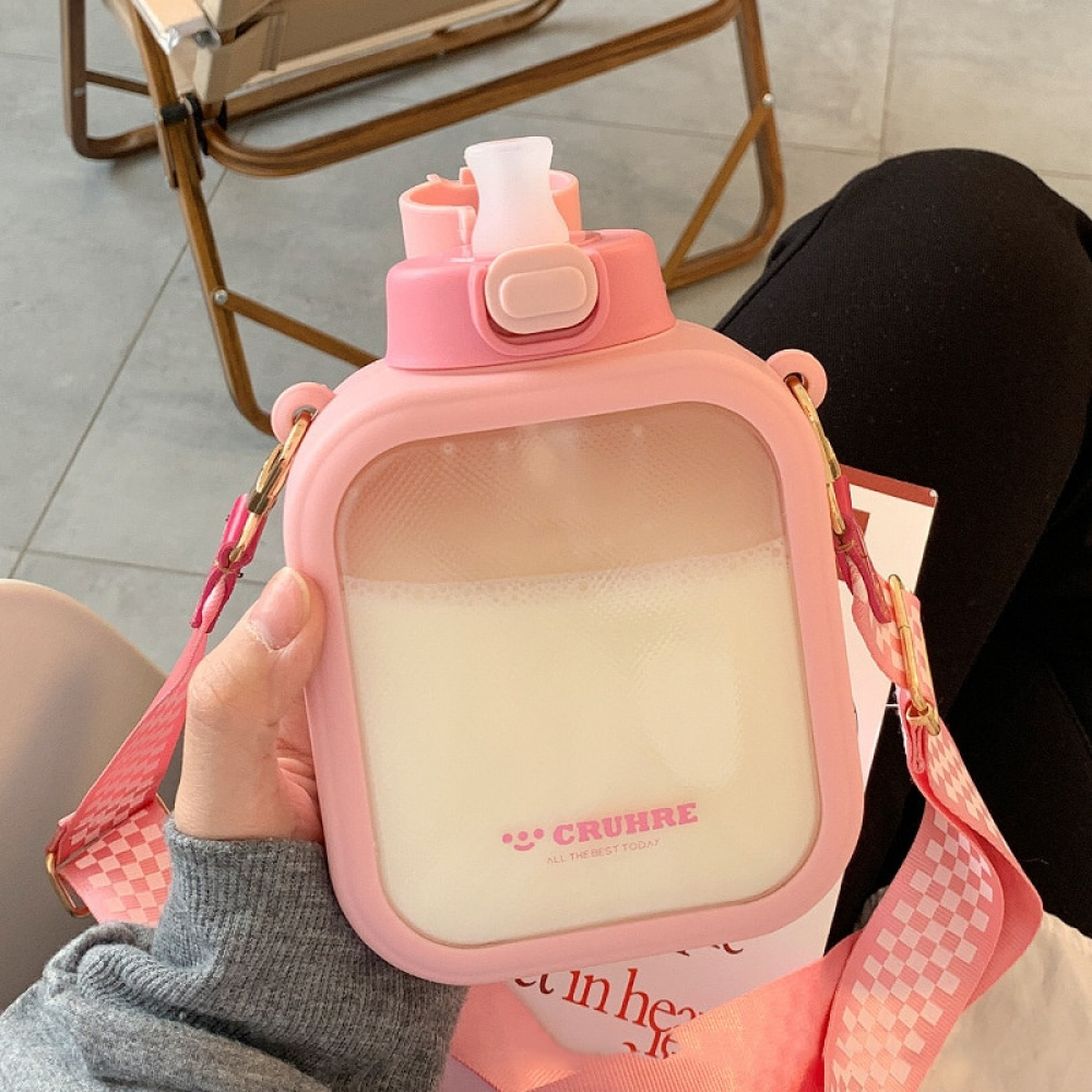 Garrafa de água Kawaii para meninas lindas garrafas de água com canudo  quadrado, jarro de água portátil à prova de vazamento para escola, 700 ml  (rosa - 700 ml)