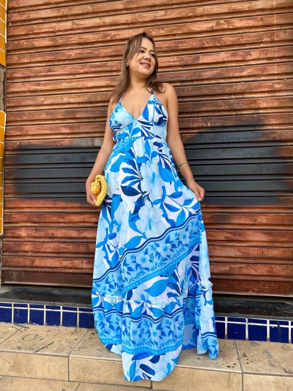 Vestido Serena Longo Azul Claro Floral - TK MODAS