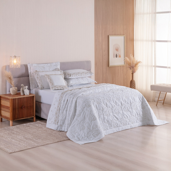 Almofada com Refil Bordada 400 Fios Hipercal Elegance Branco