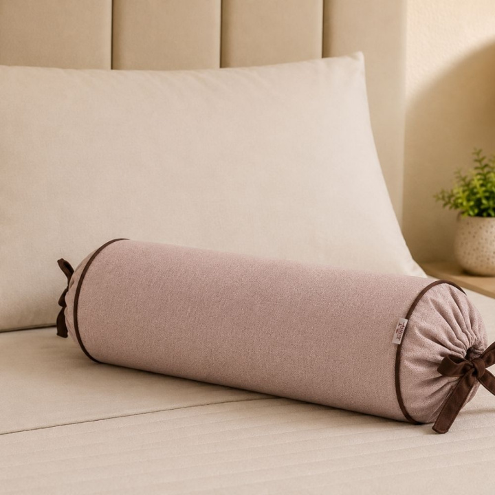 Almofada Rolo Casual Decor Quartzo Rosê/Marrom