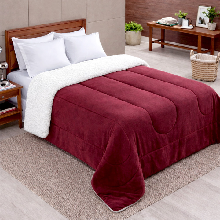 Coberdrom Fleece com Sherpa Dupla Face QUEEN Nevada - Vinho