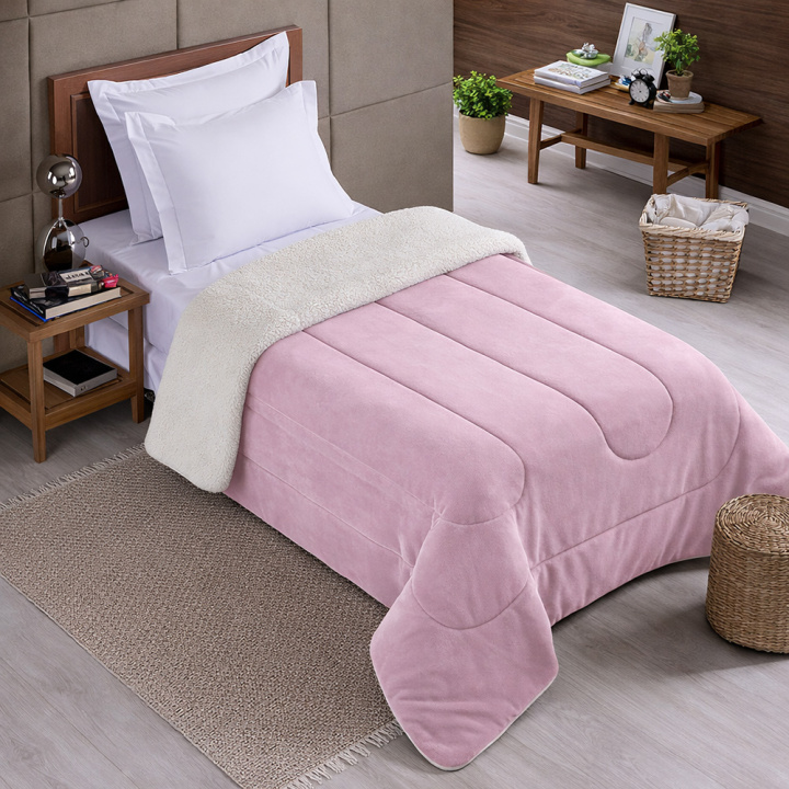 Coberdrom Fleece com Sherpa Dupla Face SOLTEIRO Nevada - Rose