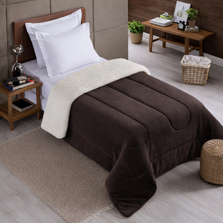 Coberdrom Fleece com Sherpa Dupla Face SOLTEIRO Nevada - Tabaco