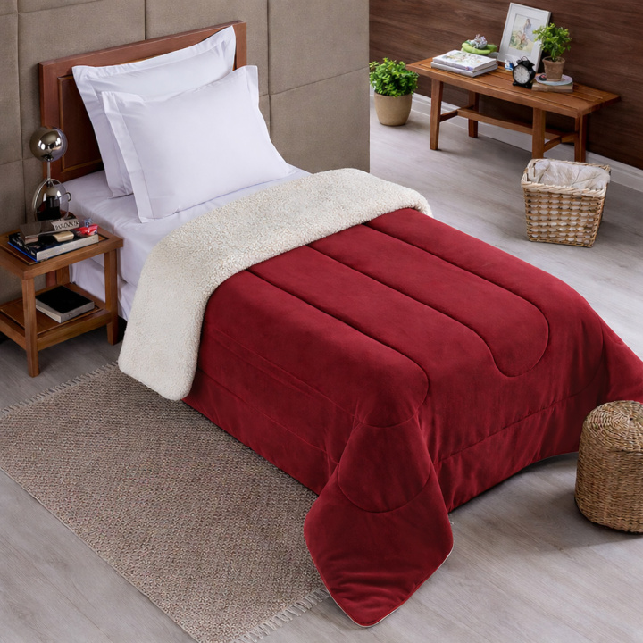 Coberdrom Fleece com Sherpa Dupla Face SOLTEIRO Nevada - Vinho