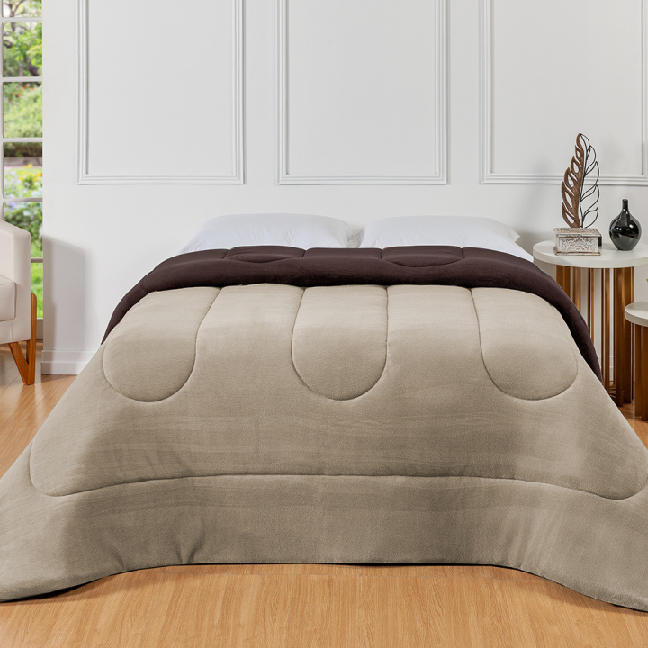 Coberdrom Fleece Dupla Face QUEEN Sonata - Marrom/Bege