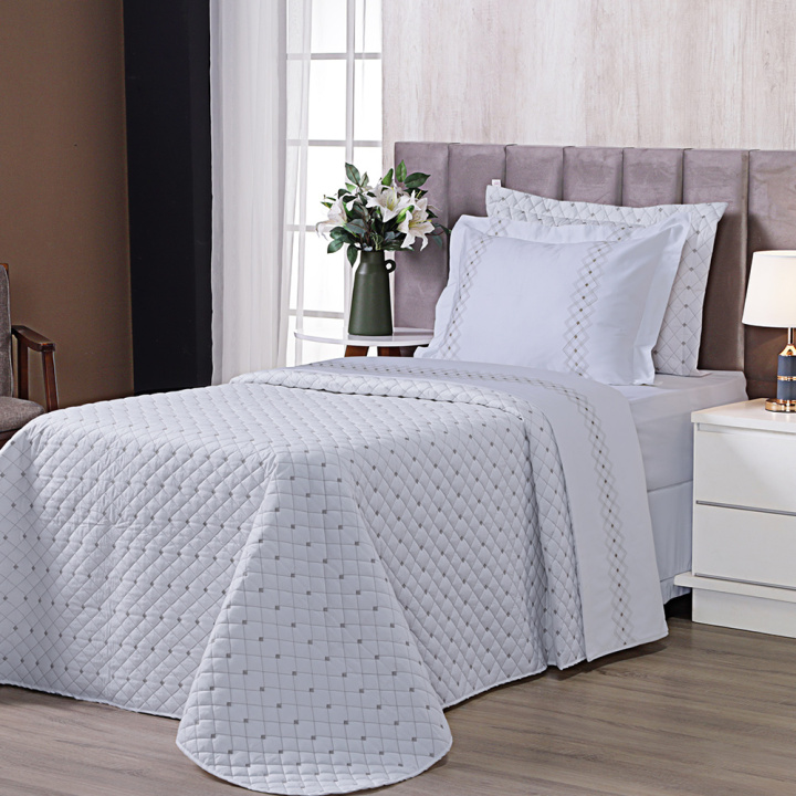 Cobre Leito 2 Peças SOLTEIRO Percal 230 Fios 100% Algodão Pontual - Branco