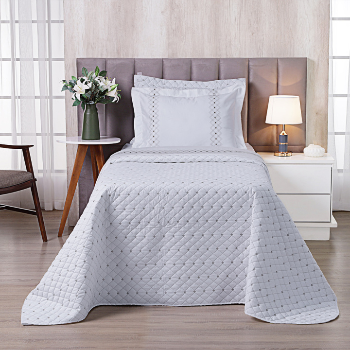 Cobre Leito 2 Peças SOLTEIRO Percal 230 Fios 100% Algodão Pontual - Branco