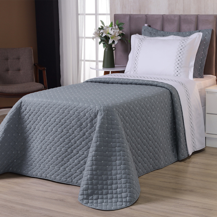 Cobre Leito 2 Peças SOLTEIRO Percal 230 Fios 100% Algodão Pontual - Grafite