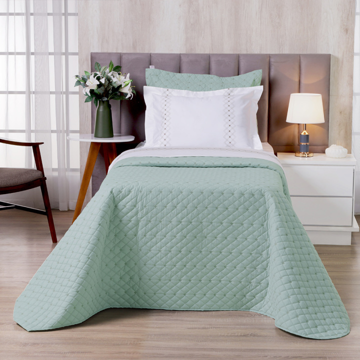 Cobre Leito 2 Peças SOLTEIRO Percal 230 Fios 100% Algodão Pontual - Verde