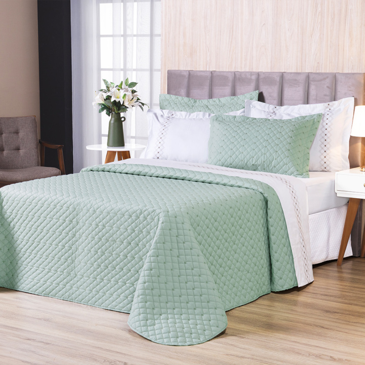 Cobre Leito 3 Peças CASAL Percal 230 Fios 100% Algodão Pontual - Verde