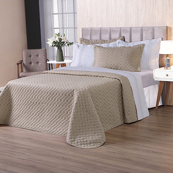 Cobre Leito 3 Peças KING Percal 230 Fios 100% Algodão Pontual - Bege