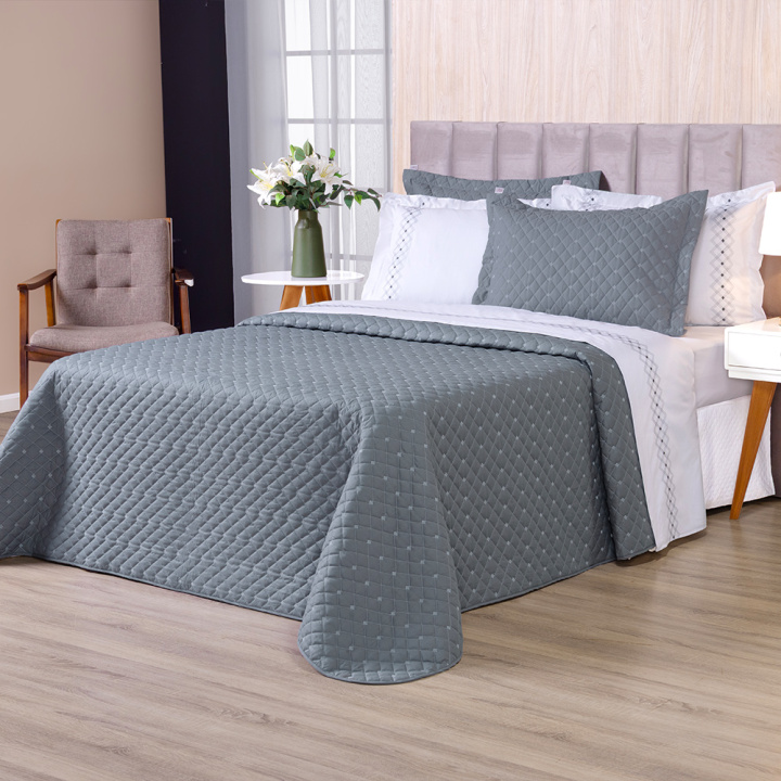 Cobre Leito 3 Peças KING Percal 230 Fios 100% Algodão Pontual - Grafite