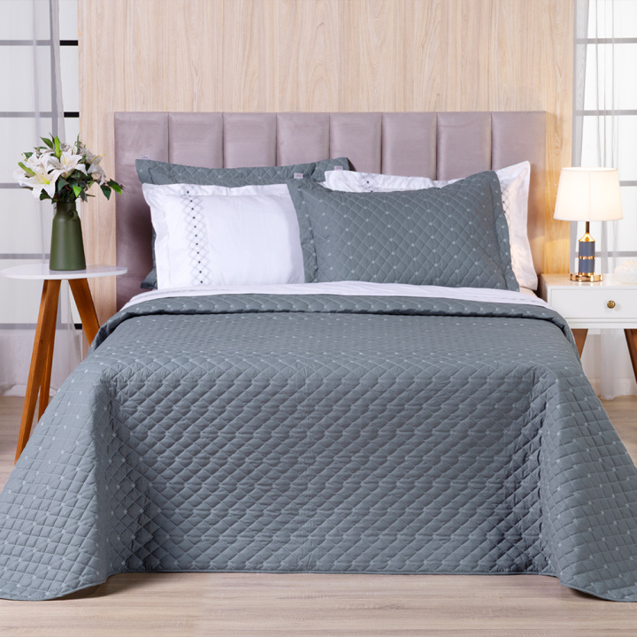 Cobre Leito 3 Peças QUEEN Percal 230 Fios 100% Algodão Pontual - Grafite