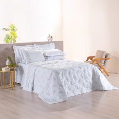 Cobre Leito Bordado 3 Peças KING Percal 230 Fios 100% Algodão Garden Branco