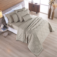 Cobre Leito Bordado 3 Peças KING Percal 230 Fios 100% Algodão Select Bege