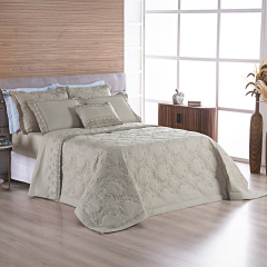 Cobre Leito Bordado 3 Peças KING Percal 230 Fios 100% Algodão Select Bege