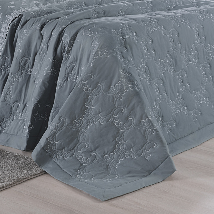 Cobre Leito Bordado 3 Peças KING Percal 230 Fios 100% Algodão Select Grafite
