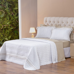 Cobre Leito Bordado CASAL Hipercal 200 Fios Sublime 3 Peças Branco