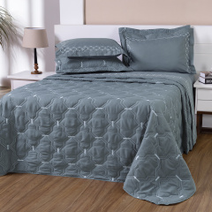 Cobre Leito Bordado King Percal 230 Fios Supreme 3 Peças Grafite