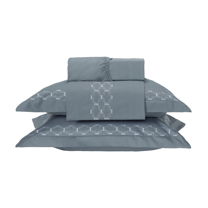 Cobre Leito Bordado King Percal 230 Fios Supreme 3 Peças Grafite