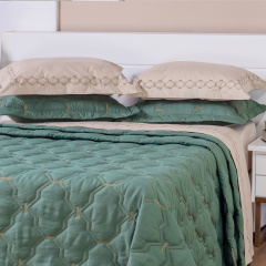 Cobre Leito Bordado King Percal 230 Fios Supreme 3 Peças Verde