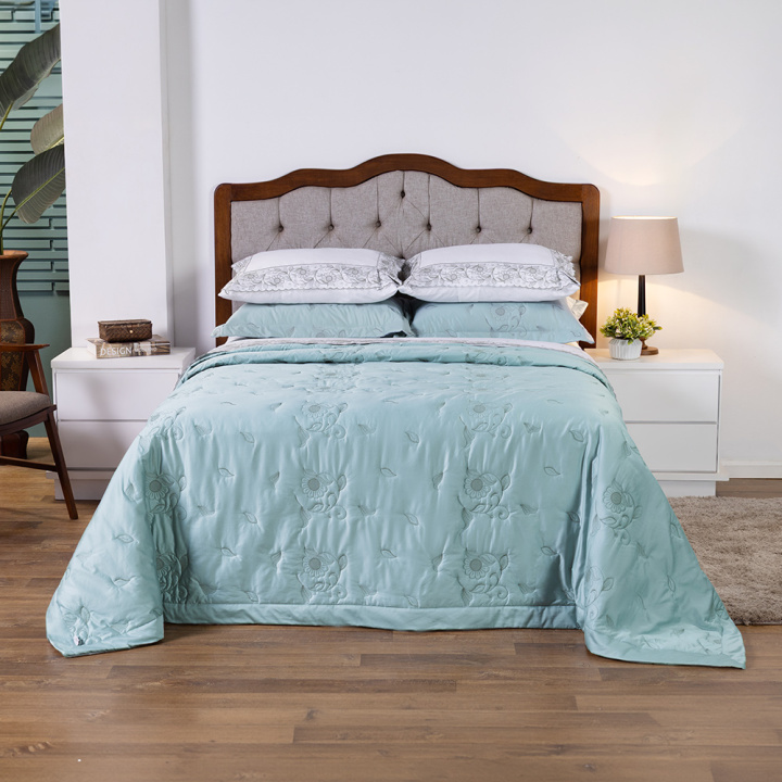 Cobre Leito Bordado King Percal 400 Fios Requinte 3 Peças Verde