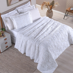 Cobre Leito Bordado Queen 200 Fios Hipercal 3 Peças Sintonia Branco