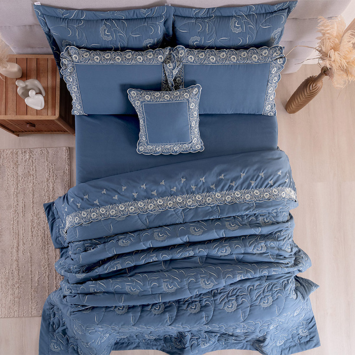 Cobre Leito Bordado QUEEN 3 Peças Hipercal 400 Fios 100% Poliéster Elegance Topázio