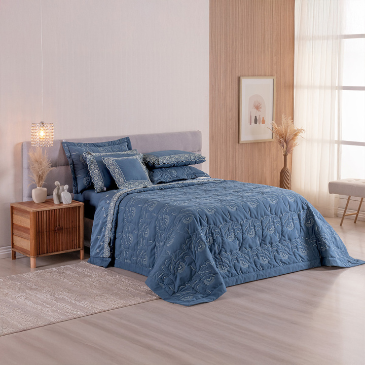 Cobre Leito Bordado QUEEN 3 Peças Hipercal 400 Fios 100% Poliéster Elegance Topázio