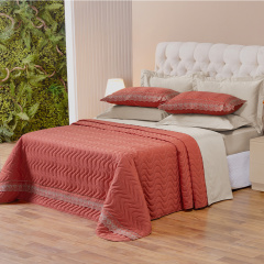 Cobre Leito Bordado QUEEN Hipercal 200 Fios Sublime 3 Peças Terracota