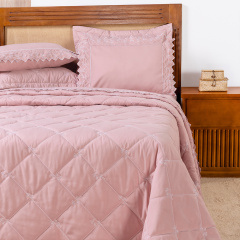 Cobre Leito Bordado Queen Hipercal 400 Fios Florence 3 Peças Rosê