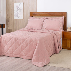 Cobre Leito Bordado Queen Hipercal 400 Fios Florence 3 Peças Rosê