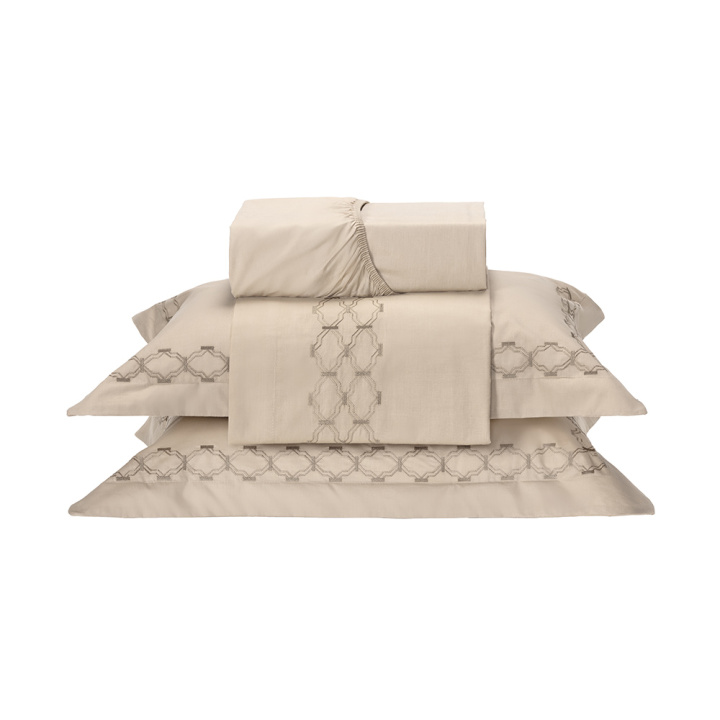 Cobre Leito Bordado Queen Percal 230 Fios Supreme 3 Peças Bege