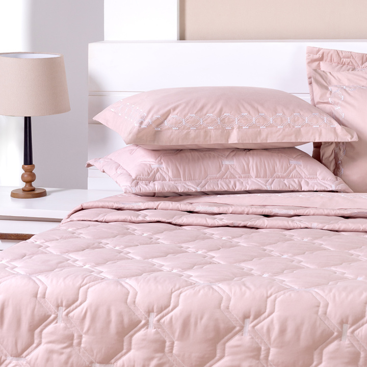 Cobre Leito Bordado Queen Percal 230 Fios Supreme 3 Peças Rose