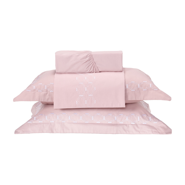 Cobre Leito Bordado Queen Percal 230 Fios Supreme 3 Peças Rose