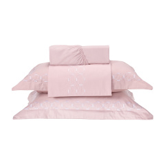 Cobre Leito Bordado Queen Percal 230 Fios Supreme 3 Peças Rose