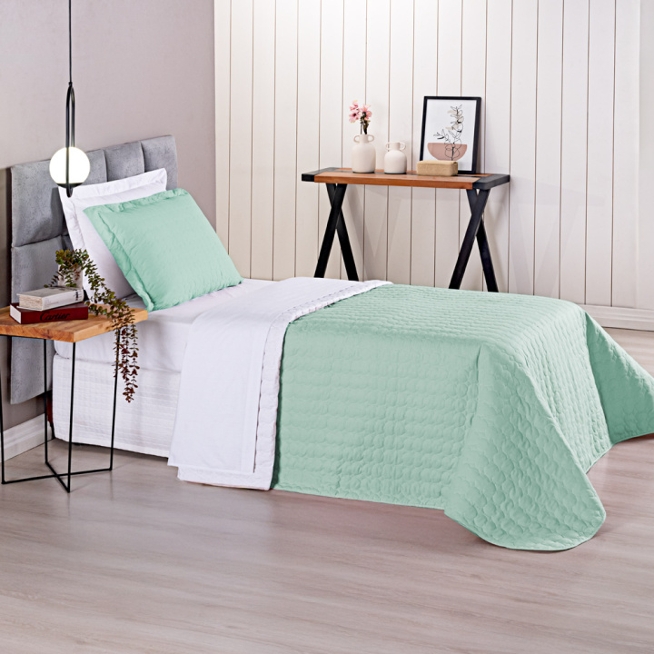 Cobre Leito Dupla Face 2 Peças SOLTEIRO Percal 230 Fios 100% Algodão Casual Verde/Branco