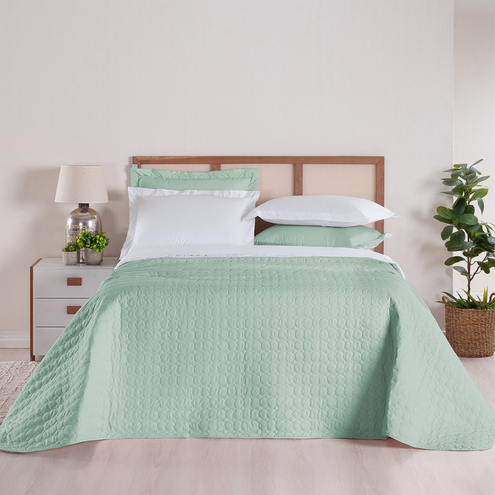 Cobre Leito Dupla Face 3 Peças KING Percal 230 Fios 100% Algodão Casual Verde/Branco