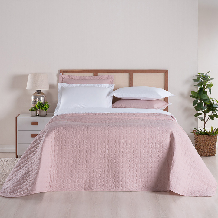 Cobre Leito Dupla Face 3 Peças QUEEN Percal 230 Fios 100% Algodão Casual Rosê/Branco
