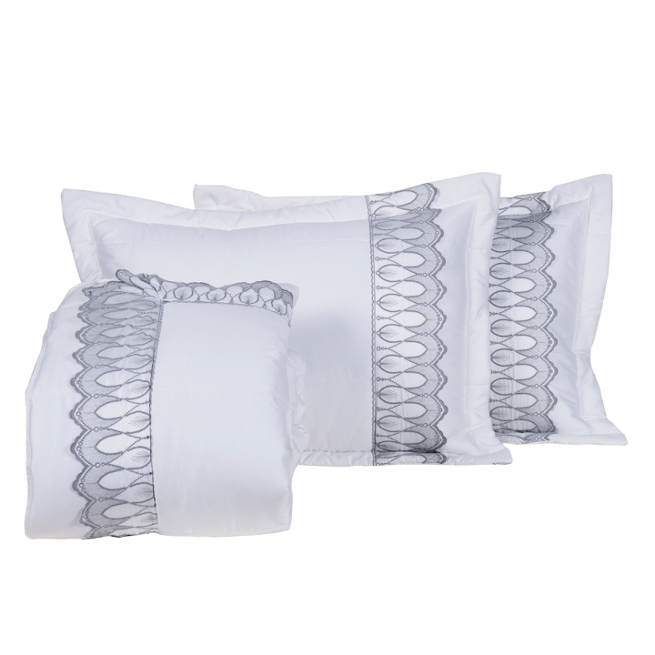 Cobre Leito King 400 Fios Percal Puro Algodão 3 Peças Royale Branco Chumbo