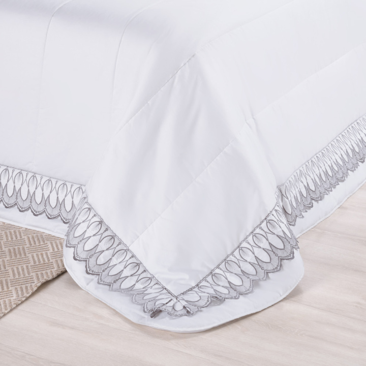 Cobre Leito King 400 Fios Percal Puro Algodão 3 Peças Royale Branco Chumbo