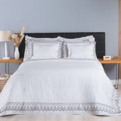 Cobre Leito King 400 Fios Percal Puro Algodão 3 Peças Royale Branco Chumbo